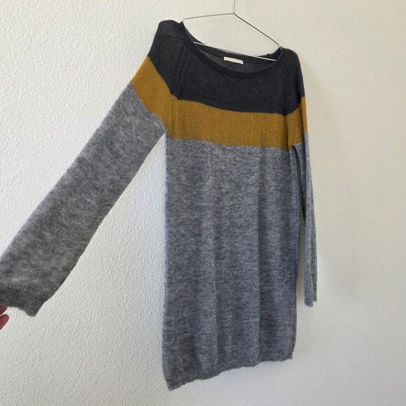 Nioi Italy Colorblock Mohair Wool Blend Sweater Dress Gray Mustard Womens Size L - Picture 4 of 9